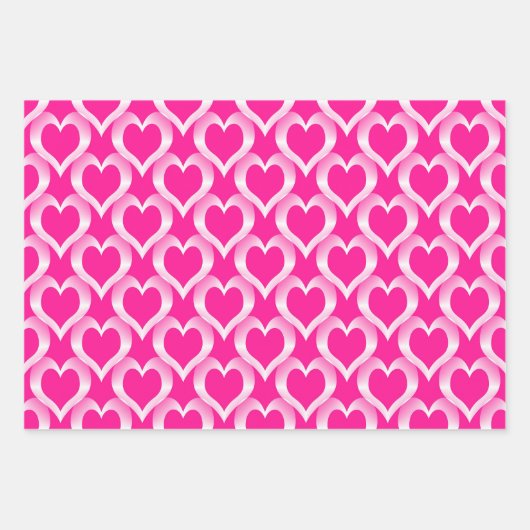 Rosa Weiße Herzen Muster Geschenkpapier Set (Vorderseite)
