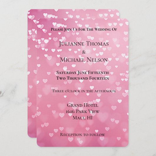 Rosa Weiße Herzen Romantische Hochzeit Einladung (Vorne/Hinten)