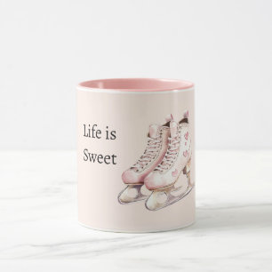 Rosa Weiße Herzen Schlittschuhe Life is Sweet Tasse