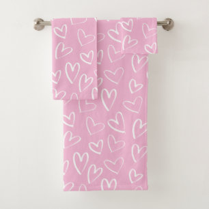 Rosa-weiße Herzmuster des Babys Badhandtuch Set