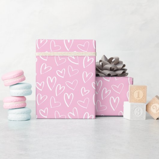 Rosa-weiße Herzmuster des Babys Geschenkpapier (Babyparty)