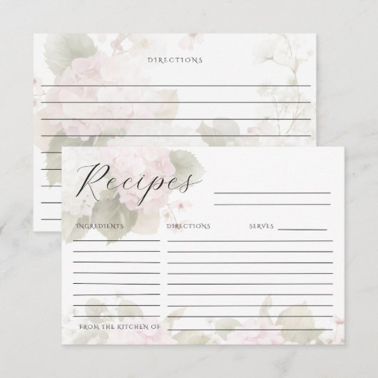 Rosa Weiße Hortensien Elegante Rezeptkarte RSVP Karte (Vorne/Hinten)