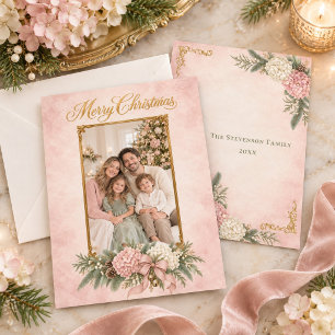 Rosa & Weiße Hortensien-Erinnerungsfoto Weihnachte Feiertagskarte