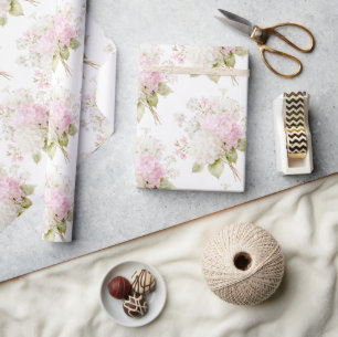 Rosa weiße Hortensien Florale Eleganz  Geschenkpapier