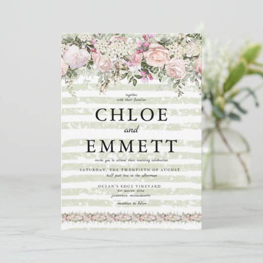 Rosa-weiße Hydrangea-Hochzeit Einladung (Stehend Vorderseite)