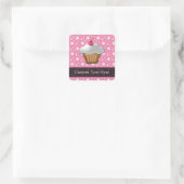 Rosa/Weiße Kirsche Cupcake Quadratischer Aufkleber (Tasche)