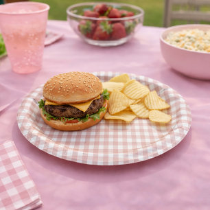 Rosa-weiße klassische Gingham-Karomuster Pappteller