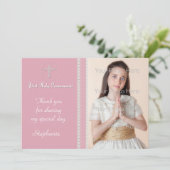 Rosa weiße Kreuzung Religiöse Fotokarte Dankeskarte (Stehend Vorderseite)