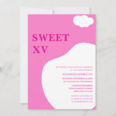 rosa-weiße, lebendige, farbenfrohe, einzigartige Q Einladung (Vorderseite)