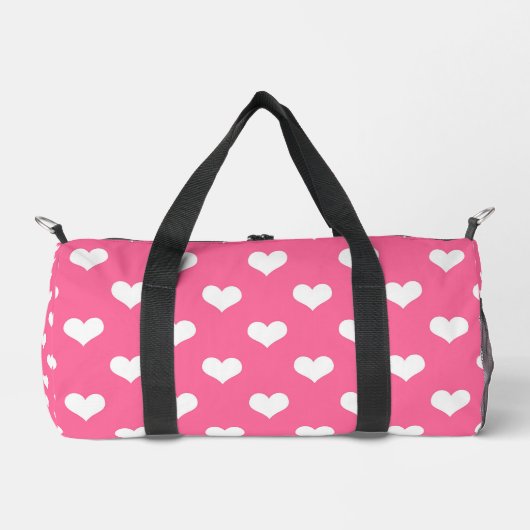 Rosa Weiße Liebe Herzdesign Duffle Bag (Vorderseite)