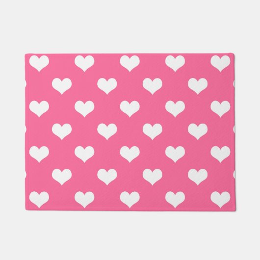 Rosa Weiße Liebe Herzdesign Fußmatte (Vorderseite)