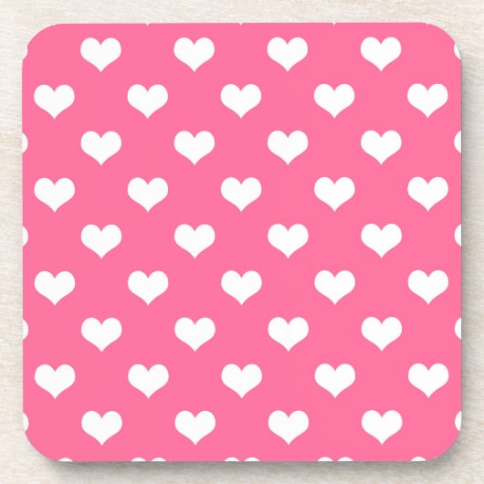 Rosa Weiße Liebe Herzdesign Getränkeuntersetzer (Vorderseite)