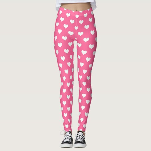 Rosa Weiße Liebe Herzdesign Leggings (Vorderseite)