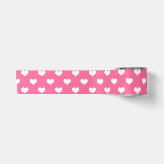 Rosa Weiße Liebe Herzdesign Satinband (Vorderseite)