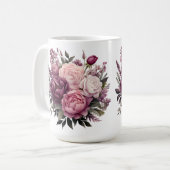 Rosa Weiße Lila Rose Peonies Blume Kaffeetasse (Vorderseite Links)
