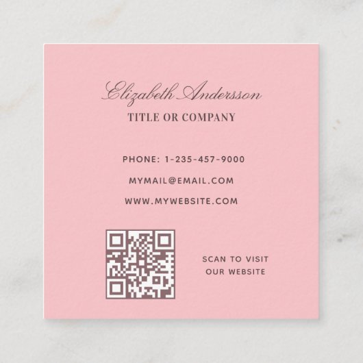 Rosa weiße Logonummer QR Quadratische Visitenkarte (Rückseite)