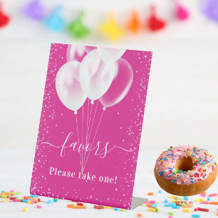 Rosa weiße Luftballons Geburtstagskarte Gastgesche Sockelschild