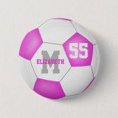 Rosa-Weiße-Mädchen-Fußball personalisiert Button (Vorderseite)