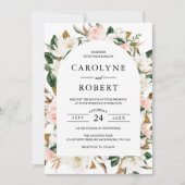 Rosa-weiße Magnolia-Hochzeit Einladung (Vorderseite)