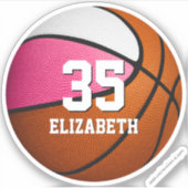 Rosa, weiße Mannschaft färbt Jungs Basketball Aufkleber (Vorderseite)