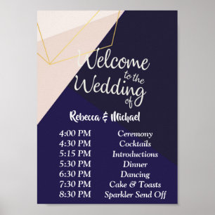 Rosa, weiße Marine, blau und goldfarbener Geom Rei Poster