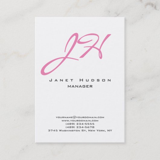 Rosa weiße, moderne schlichte Skriptmonografie Visitenkarte (Vorderseite)