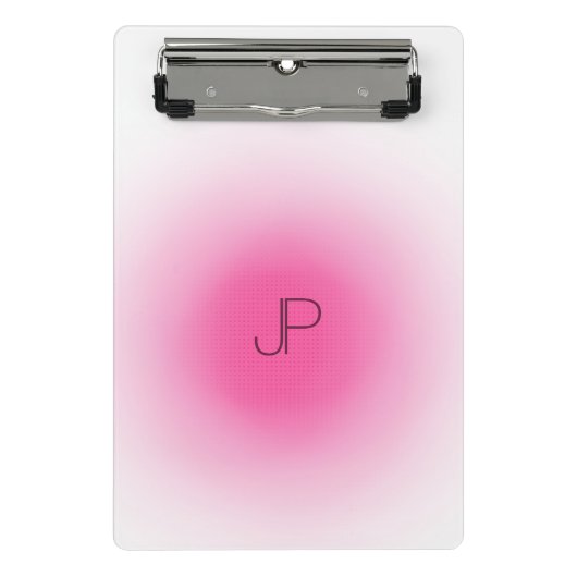 Rosa, weiße Monogramm Moderne elegante Vorlage Mini Klemmbrett (Vorderseite)