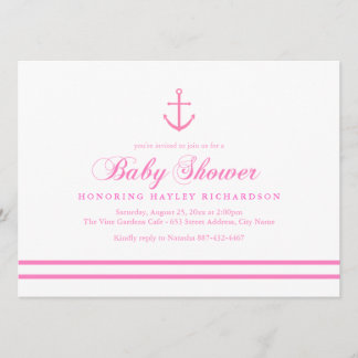 Rosa & Weiße Nautische Babyparty-Einladung Einladung