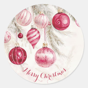 Rosa Weiße Ornamente Weihnachten Runder Aufkleber
