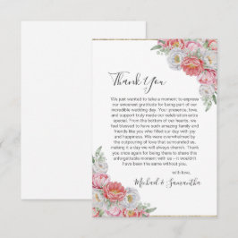 Rosa-weiße Peony-Hochzeit Dankeskarte