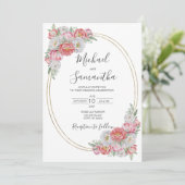 Rosa-weiße Peony-Hochzeit Einladung (Stehend Vorderseite)