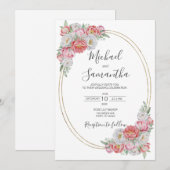 Rosa-weiße Peony-Hochzeit Einladung (Vorne/Hinten)