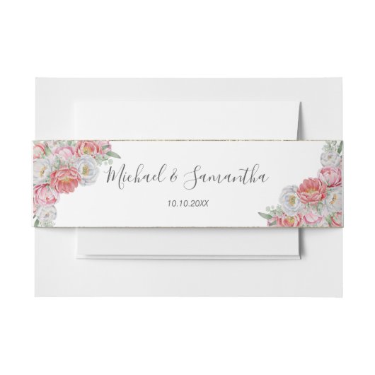 Rosa-weiße Peony-Hochzeit Einladungsbanderole (Vorderseite Beispiel)
