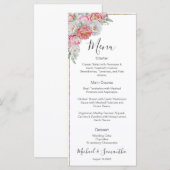 Rosa-weiße Peony-Hochzeit Menükarte (Vorne/Hinten)