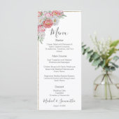 Rosa-weiße Peony-Hochzeit Menükarte (Stehend Vorderseite)
