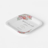 Rosa-weiße Peony-Hochzeit Pappteller (Gewinkelt)