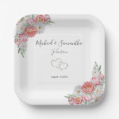 Rosa-weiße Peony-Hochzeit Pappteller (Vorderseite)