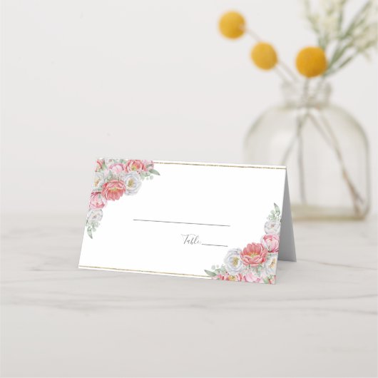 Rosa-weiße Peony-Hochzeit Platzkarte (Rückseite)
