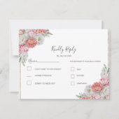 Rosa-weiße Peony-Hochzeit RSVP Karte (Vorderseite)
