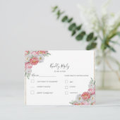 Rosa-weiße Peony-Hochzeit RSVP Karte (Stehend Vorderseite)