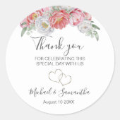 Rosa-weiße Peony-Hochzeit Runder Aufkleber (Vorderseite)