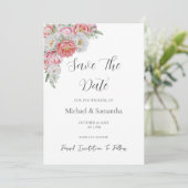 Rosa-weiße Peony-Hochzeit Save The Date (Stehend Vorderseite)