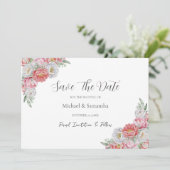 Rosa-weiße Peony-Hochzeit Save The Date (Stehend Vorderseite)