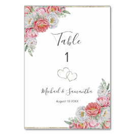 Rosa-weiße Peony-Hochzeit Tischnummer