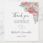 Rosa-weiße Peony-Hochzeit Weinetikett (Einzelnes Label)