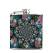 Rosa, weiße Perle, Blumenmandala Flachmann (Vorderseite)