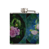 Rosa, weiße Perle, Blumenmandala Flachmann (Rückseite)