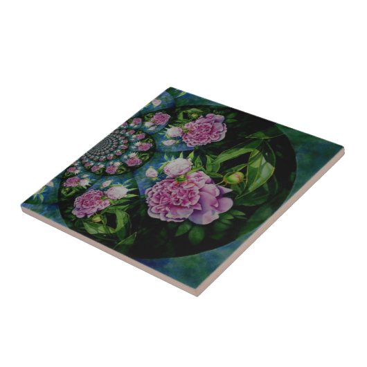 Rosa, weiße Perle, Blumenmandala Fliese (Seite)