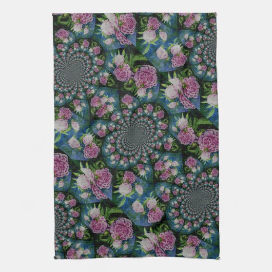 Rosa, weiße Perle, Blumenmandala Geschirrtuch (Vertikal)