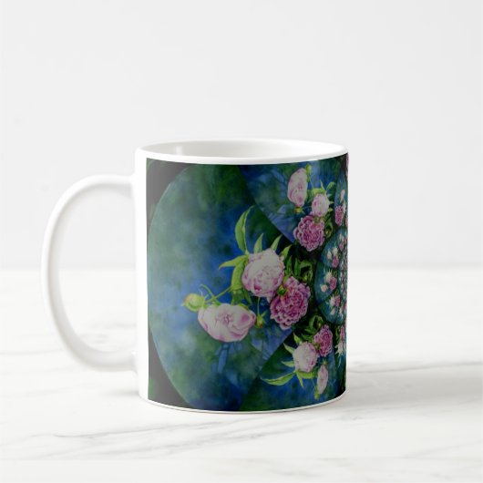 Rosa, weiße Perle, Blumenmandala Kaffeetasse (Links)